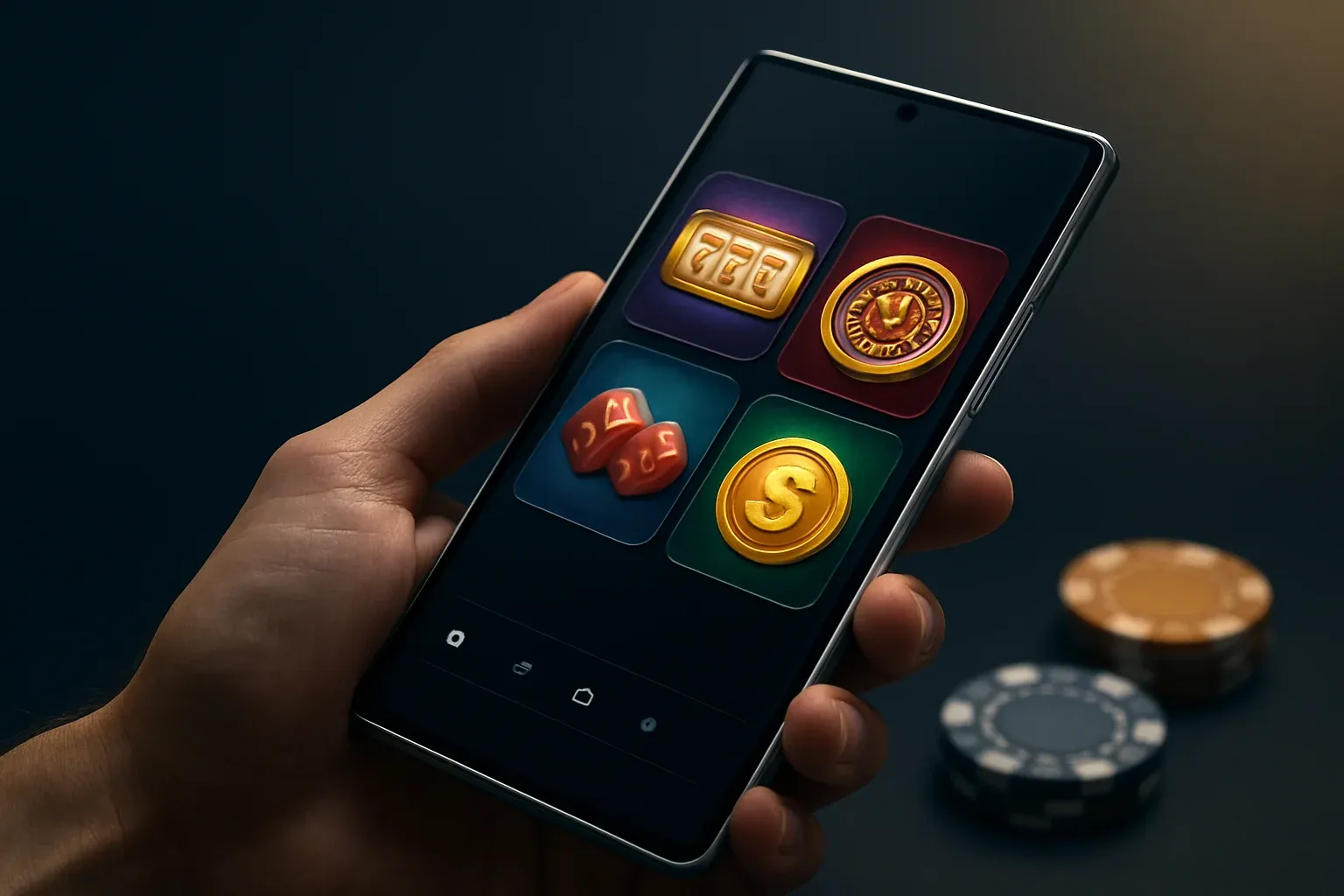 Flagship Android smartphone showing vivid premium casino app interface