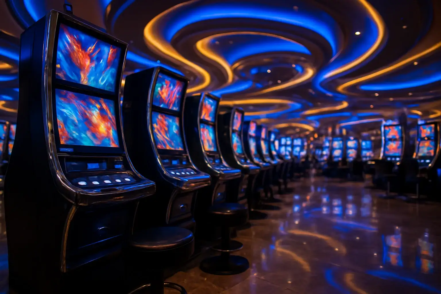 Premium Philippine casino slots floor at night inside Manila resort